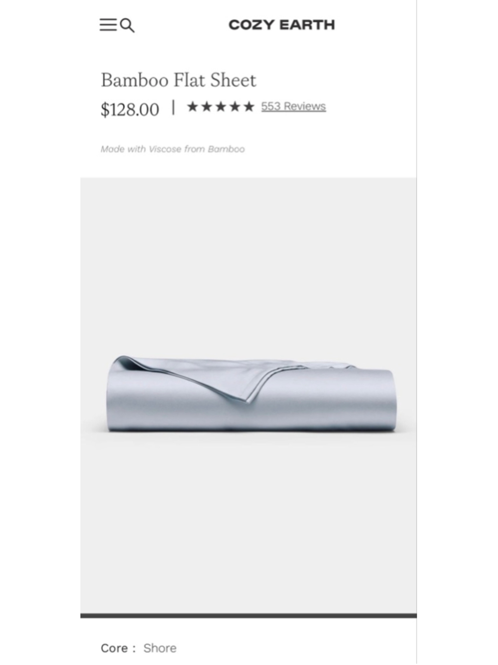 New Cozy Earth Bamboo Flat Sheet Light Shore Blue Queen